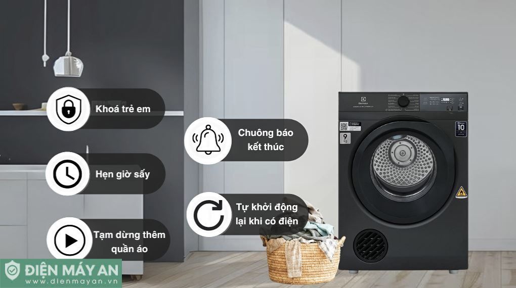 Máy Sấy Thông Hơi Electrolux UltimateCare 9 Kg EDS904N3SC